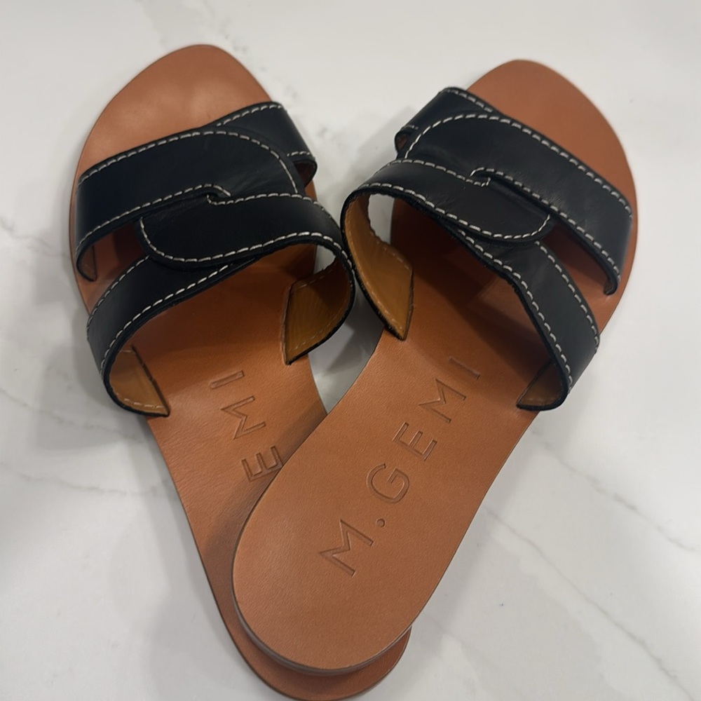 M. Gemi The Lorenza Black and Tan Slide Sandals Italian